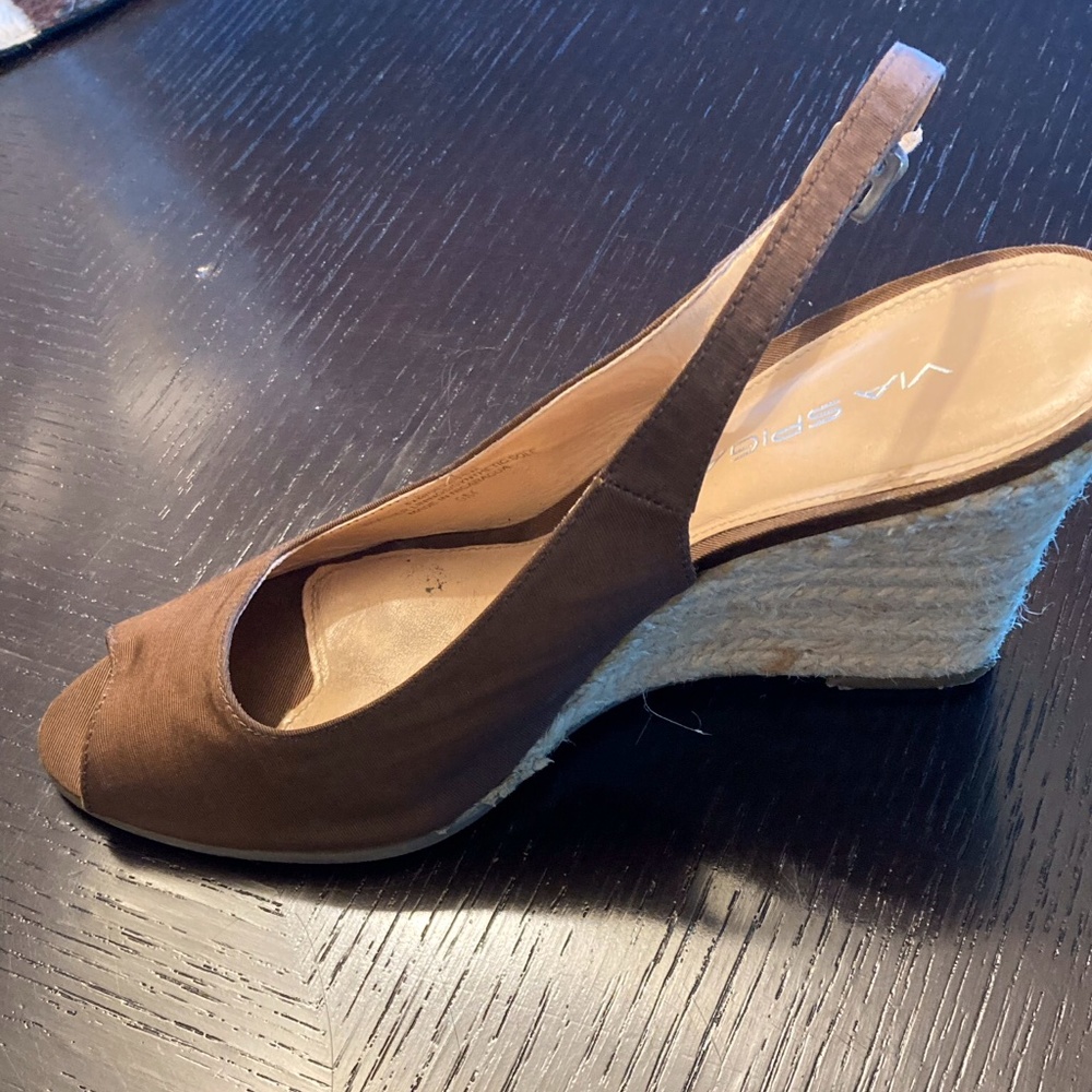 Open-Toed Suede Espadrille Wedges by Via Spia - Size 9